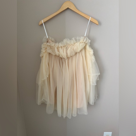 SHEIN Women's XS Beige Off-Shoulder Tulle Party Dress Flared Sleeves - Picture 5 of 8